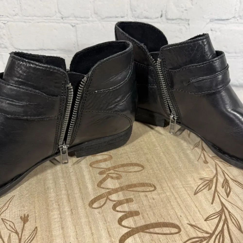 Born Kati Leather Wedge Ankle Boots Women Size 8 Black Leather Booties Western